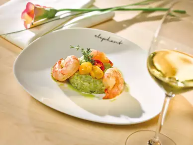 Spinatrisotto und Scampi